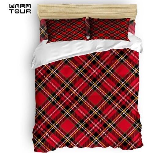 WARMTOUR Duvet Cover Merry Christams Check Pattern New Year Duvet Cover Set 4 Piece Bedding Set For Beds