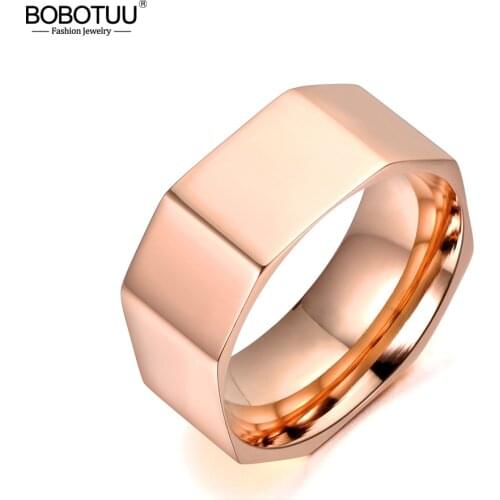 BOBOTUU Simple 316L Stainless Steel Ring Gold/White/Rose Gold Color Fashion Wide Ring Wedding Engagement Rings Jewelry BR18034