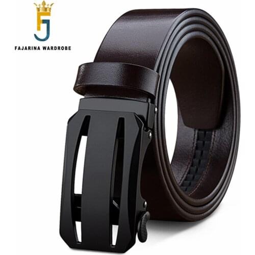 FAJARINA New Design Top Quality Pure Genuine Leather Hollowed Black Automatic Buckle Metal Cow Cowhide Belts for Men N17FJ641