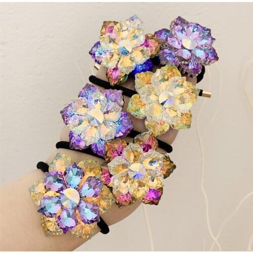Big Rhinestone Cartton Flower Hair Tie For Women Elastic Hair Bands Hair Accessories Rubber Band Hair Ring Headbands For G