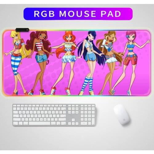RGB Cartoon Cute Winx Clubs Mouse Pad Alfombrilla Raton Mousepad Keyboard Pad LED Mause Pad Rubber No-slip with Backlit 35x60