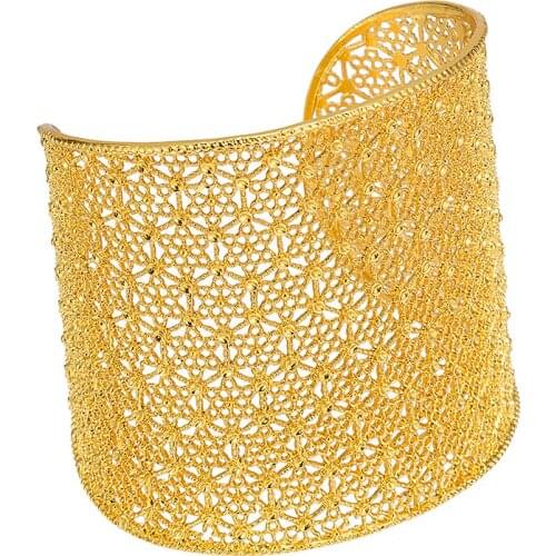 Luxury NEW Algerian Bridal Hand Bangles Hollow Design Gold Color Bracelets for Women Cuff Bracelets Ethnic Jewelry