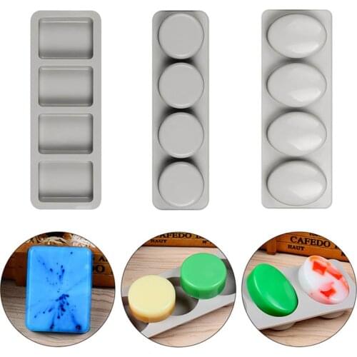 DIY Silicone Soap Mold 4-grids for Handmade Soap Making Forms 3D Mould Oval Round Square Shape Soaps Molds Bar Supplies
