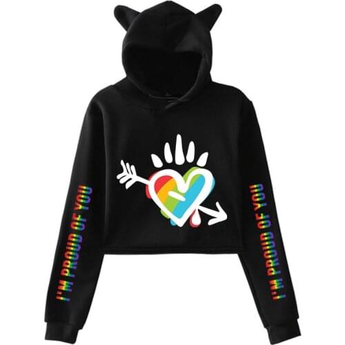 LGBT Cat Ears Hoodies Women Girls Rainbow Flag Lesbians Gays Cropped Hoodie Sweatshirt Fashion Harajuku Coat and Jacket