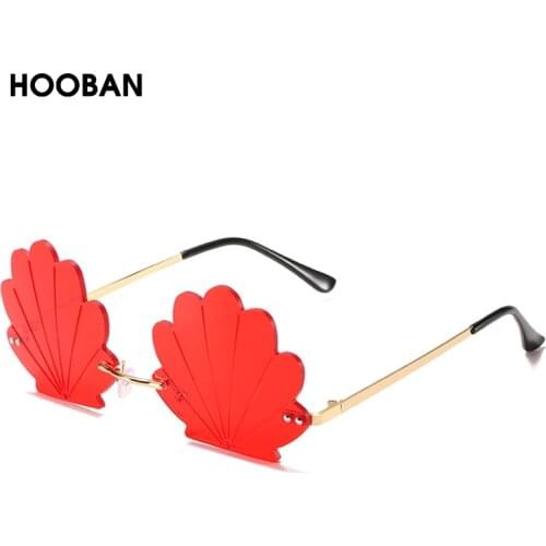 HOOBAN Unique Shell Shape Sunglasses Women Brand Designer Fashion Rimless Glasses For Male Female Vintage Candy Color Eyewear