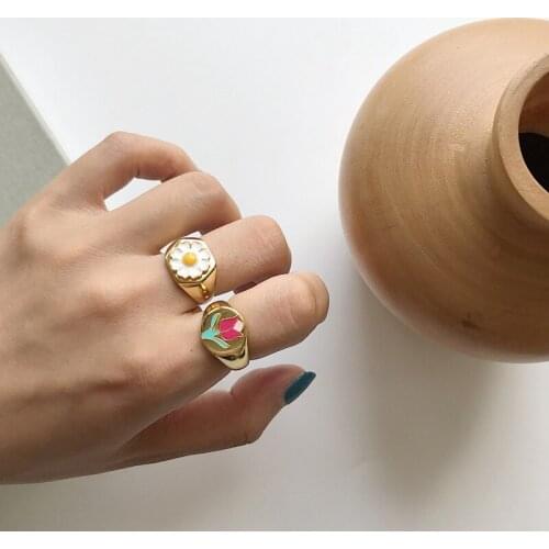 XIHA Solid 925 Sterling Silver Rings for Women Adjustable Enamel Butterfly Sunflower Chic 18K Gold Minimalist Jewelry