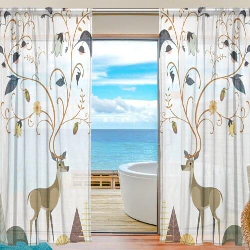 100% Polyester Cartoon Door Curtain Elk Kitchen Sheer Curtain Living Room Customized 2 Panels Curtain Animal Window Screens