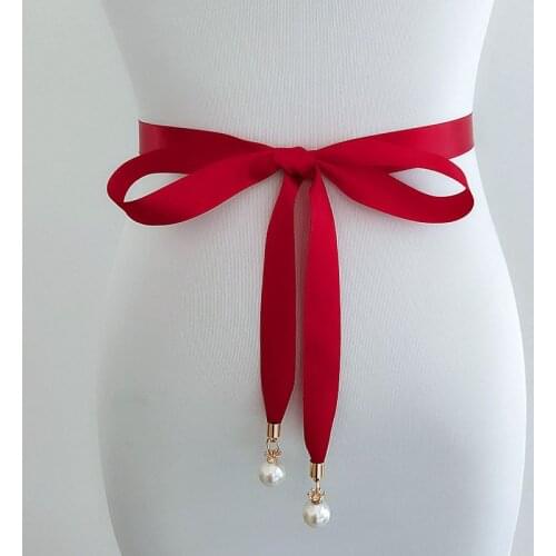Ladies Belts Girdle Thin Pearl Belt Rope for Dresses Tassel Waistband Belt Knot Female Narrow Ribbon For Women