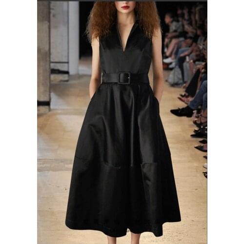 See Orange Fashion Show 2018 Spring Summer Black Dress Sexy V-Neck Sleeveless Dress Women Casual Dress SO6629