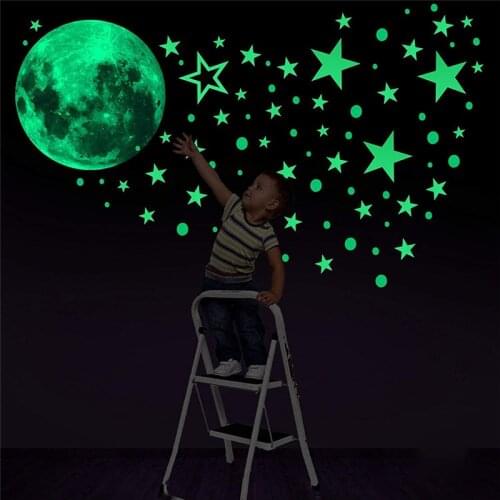 30cm Kids 3D Star Moon Luminous Wall Sticker наклейки Living Room Bedroom Decoration Home Glow In The Dark Wall Stickers