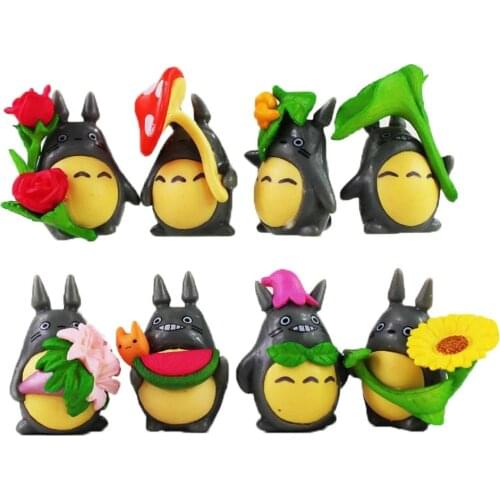 8pcs/set My Neighbor Totoro Action Figure Anime Miyazaki Hayao Cute Flowers Totoro Figurine Miniature Toy Doll Gift for Kids