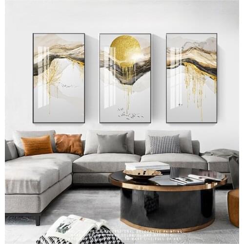 Abstract Golden Sun Canvas Painting Flowing Big Paint Posters Prints Fashion Tableaux Living Room Nordic Wall Art Decor Tableaux