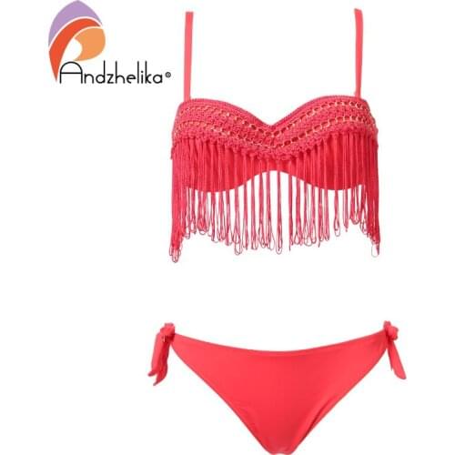 Andzhelika Bikini Women Swimsuit Summer New Tassel Metal Swimsuit Sexy Brazilian Push Up Swimwear Bathing Suit Monokini