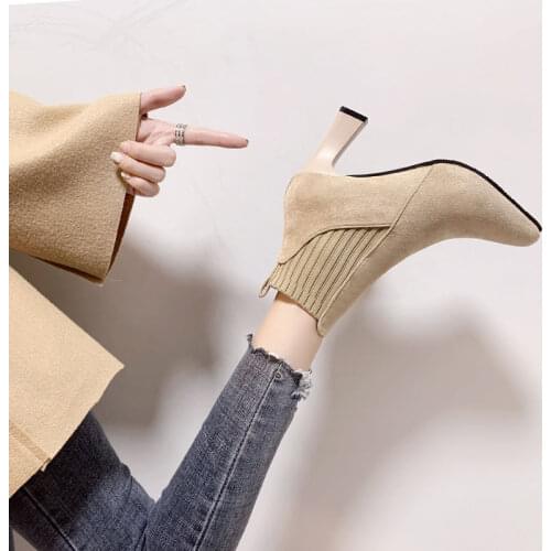 Shoes Woman Short Boots Women Thin Heeled Pointed-Toe Dull Polish Martin Boots High Heel Suede Luxury Designer Autumn and Winter