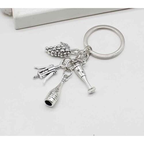 New red wine charm key ring grape charm bottle opener red wine bottle key chain personality fashion jewelry keychain
