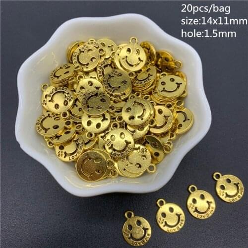 20pcs/Lot 14x11mm Smile-Face Shape Gold Connector Alloy Beads Cap Ancient Golden Charms Beads For Jewelry Making