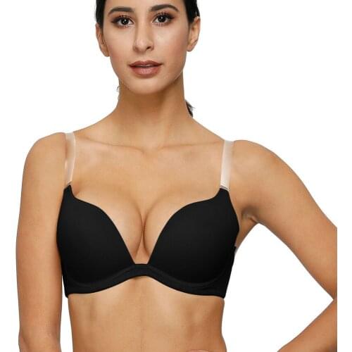New Adjusted Convertible Women Big Push Up Bra Low Wire Bone Sexy Invisible Deep U Brassiere 30 32 34 36 38 40 42 44 A B C D E