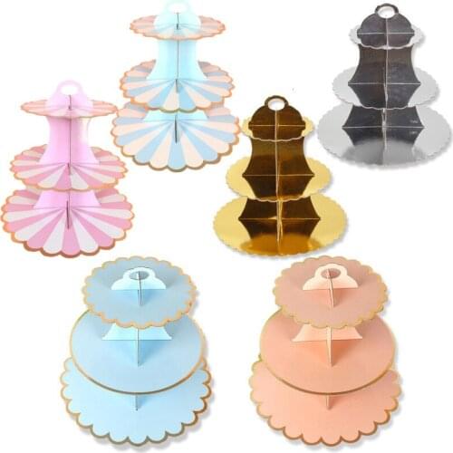 Dessert Table 3-Layer Cake Decorating Tools Cupcake Cardboard Holder Foldable Baby Showers Birthday Wedding Party Decor Supplies
