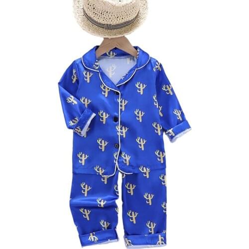 Kids Pajamas Autumn Winter Girls Boys Sleepwear Nightwear Baby Clothes Cactus Print Pajama Sets Silk Childrens Pyjamas Homewear