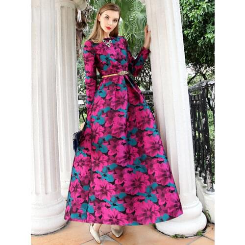 Women Long Sleeve Long Maxi Autumn Winter Dress Elegant Boho Fashion Good QualityFloral Jacquard Vintage Dress