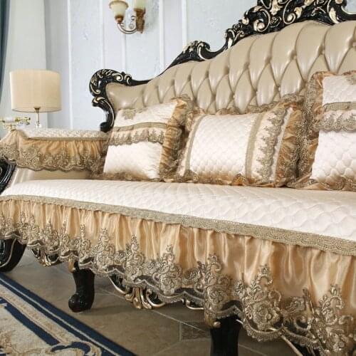 Europe Lace Quilted Sofa Cover 4 Seater Anti Slip Solid 1/2/3 Seat Fabric Armchair Couch Slip Covers Furniture Protector Luxury