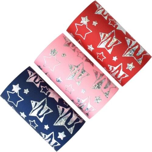 HSDRibbon 75MM 3 inch Designer custom silver Foil Printed on Grosgrain Ribbon