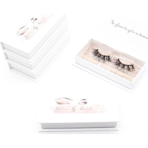 Custom White Rectangular Eyelash Packaging Box with Logo 3D Mink Eyelashes Soft Wispy Volume Natural False Eyelashes Vendor