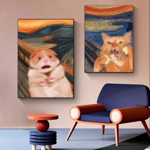 Munch Skrik Frightened cute Cat Canvas Paintings Animal Posters Prints Wall Art Pictures for Living Room Wall Decoration Cuadros