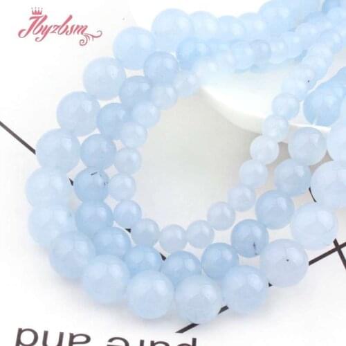 4 6 8 10 12mm Round Blue Jades Smooth Ball Beads Loose Stone Beads For DIY Necklace Bracelats Jewelry Making Strand 15"