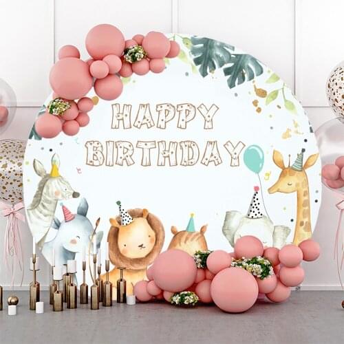 Laeacco Jungle Safari Newborn Baby Shower Birthday Portrait Customized Round Circle Photography Backdrop Banner Photo Background