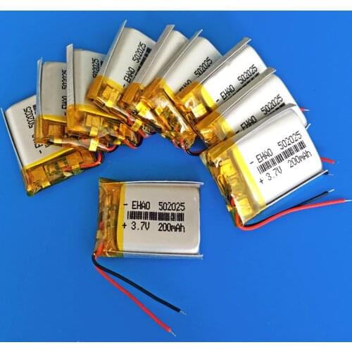 Wholesale 10 pcs 502025 3.7V 200mAh Polymer lithium Lipo ion battery rechargeable cells for mp3 bluetooth smart watch CE MSDS