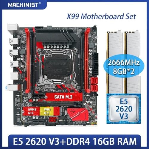 MACHINIST X99 motherboard LGA 2011-3 kit with Intel Xeon E5 2620 V3 processor DDR4 16GB(2*8GB) 2666MHz RAM memory M-ATX X99-RS9