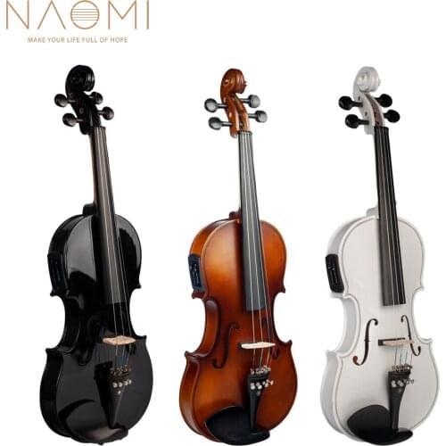 NAOMI Acoustic Violin Set With EQ Installation Solidwood 4/4 Fiddle w/ Brazilwood Bow+Audio Cable+Rosin+Violin Case