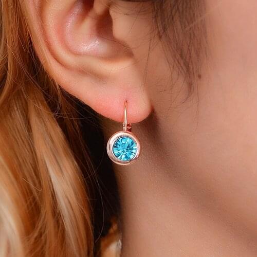 New Crystal Zircon Ear Earrings Stone Round Stud Earrings For Women Vintage Fashion Gold/Rose Gold Crystal Zircon Earring