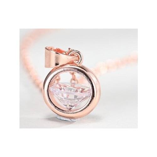 KOFSAC 925 Sterling Silver Necklace For Women Jewelry Trendy Rose Gold Circle Zircon Pendant Necklaces Girl Party Accessories