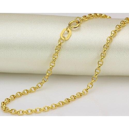 Genuine Real 18K Yellow Gold 2mm Rolo Link Chain Necklace For Woman Stamp Au750