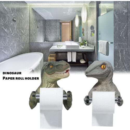 Resin Dinosaur Toilet Paper Stand Realistic Tyrannosaurus Tissue Holder Punch-free Wall-mounted Towel Rack For Bathroom Kitchen