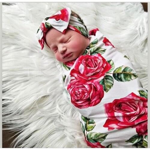 Newborn Baby headband Turban swaps Infant Baby bow headbands +Swaddle Blanket Boy Girl Floral Baby Wrap