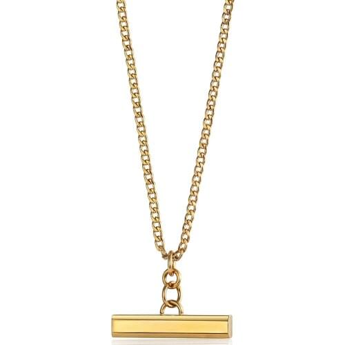 Simple Chic Engraving Bar Stick Pendant Charm Necklace Stianless Steel Personalized Curb Cuban Chain for Women Girls TNS027