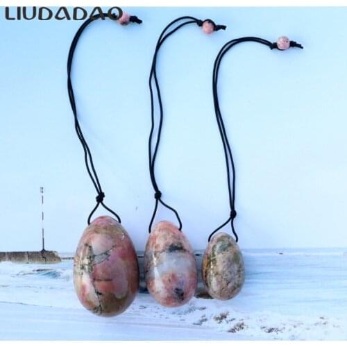 Drilled Natural Rhodonite Yoni Eggs For Women Kegel Balls Exercise Muscle Pelvic Floor Small Large Ben Wa Balls Tools Massage