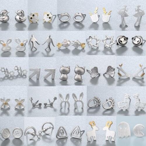 QIAMNI Owl Dancer Bird Fish Monkey Cat Rabbit Heart Flower Lips Stud Earrings Women Party Gift Brincos Pendientes Dropshipping