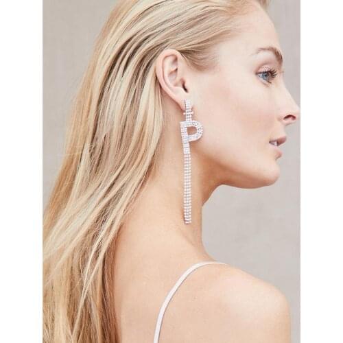 Fashion New Ladies Tassel Zircon Rhinestone Letter P Hanging Claw Chain Earrings Tassel Long Temperament Popular Earrings