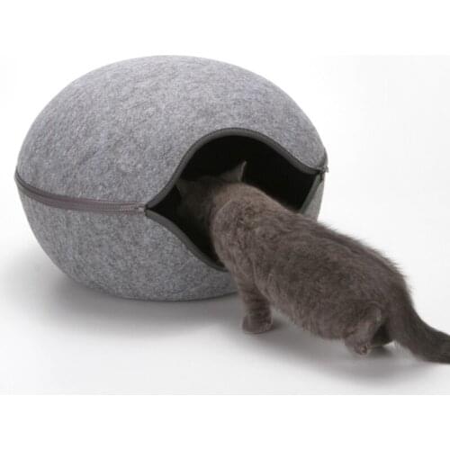 Cat Sleeping Bag Creative Egg Shape Pet Cat Bed Zipper Winter Warm Pet House All Around Cat Nest With Detachable Cushion Mat