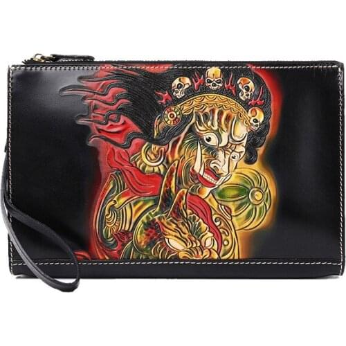 Handmade Women Men Vegetable Tanned Leather Bag Money Holder Clutch Purse Cigarette Pocket Clutches Envelope