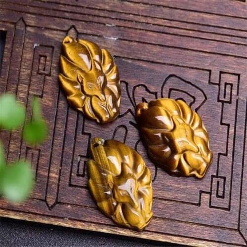 Tiger Eye Stone Pendant Neckle Nine-Tailed Fox Pendant Made From Natural Materials