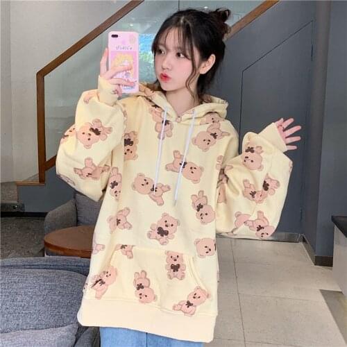 Kawaii Oversized Cartoon Print Hoodie Korean Fashion Long Sleeve Loose Sweatshirt Harajuku Cute Female Clothing Autumn 2021 New