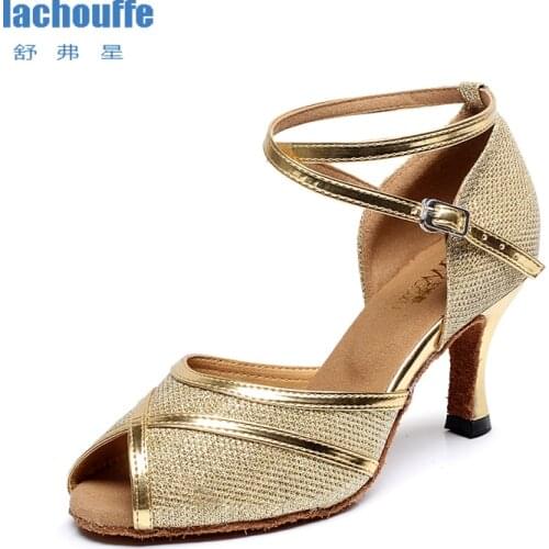 Ladies Samba Latin Dance Shoes Black Sliver Gold Glitter Ballroom Dance-shoes Women High Heeled Shoes for Dancing Salsa Bachata