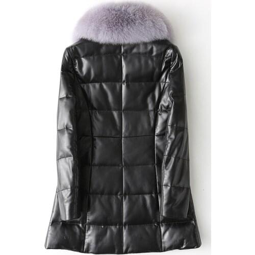 Women Real Leather Jacket Detachable Natural Fox Fur Collar Genuine Leather Sheepskin Coats Winter Down Jackets WYQ1675