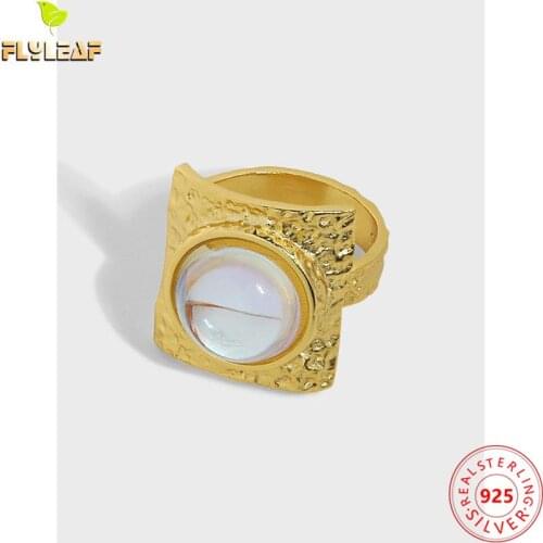 925 Sterling Silver Moonstone Square Open Width Rings For Women Light Luxury Style Female 18k Gold Fine Jewelry