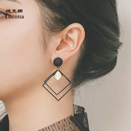 Tocona Korean Square Geometry Drop Earrings for Women Hollow Out Alloy Metal Dangle Earrings Party Jewelry Accessories MK0209